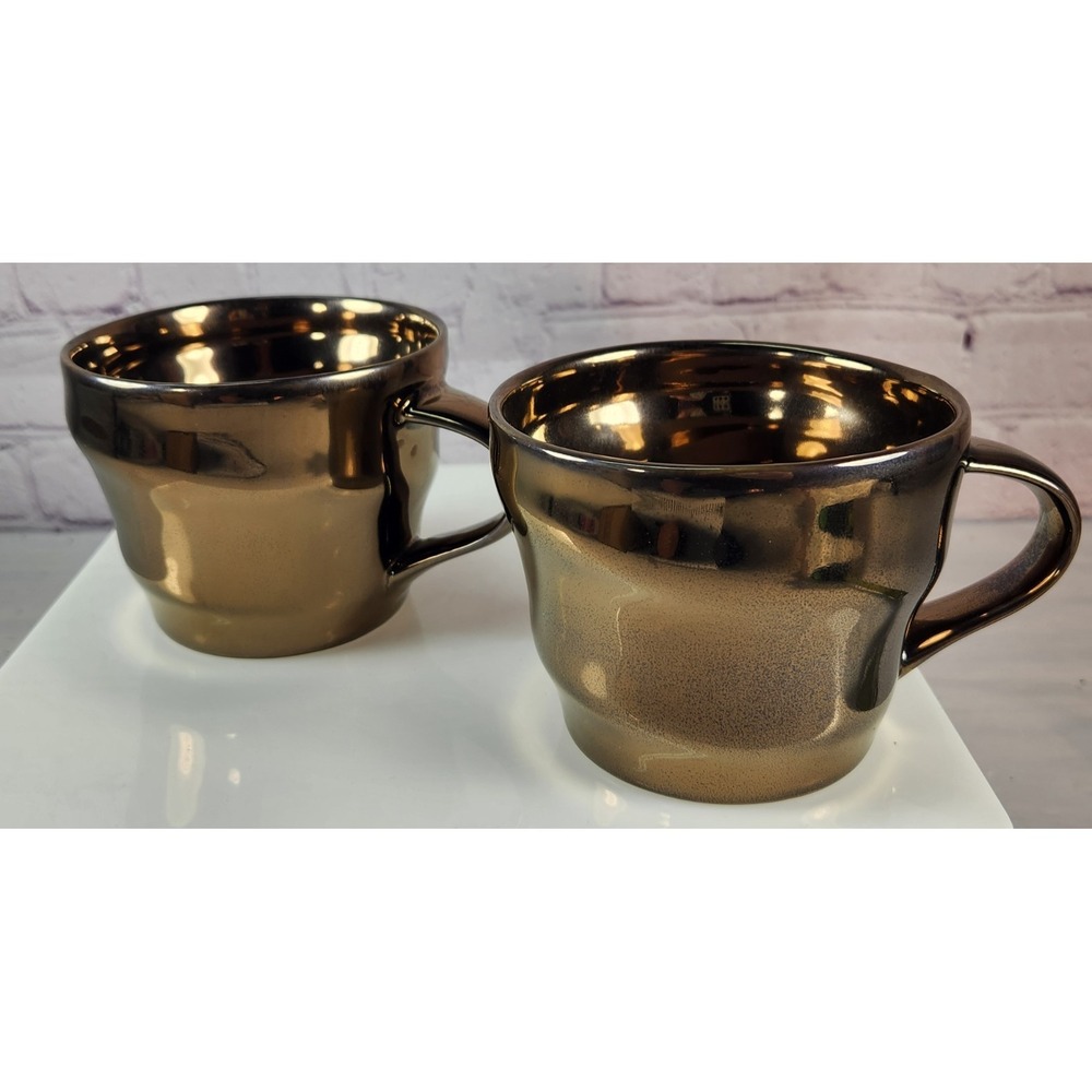NEW! Starbucks Mug 2pc Set 12 oz Copper‎ Bronze Metallic Ceramic Coffee Mug 2013